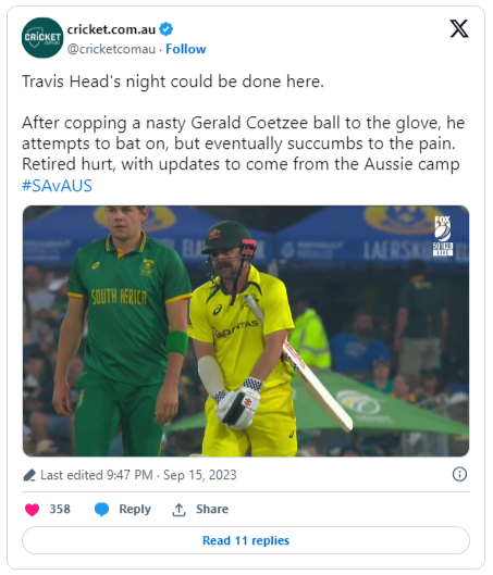 Travis Head's Hand Injury on ODI Series